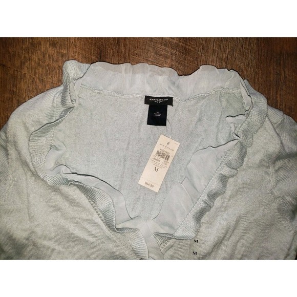 Womens M Ann Taylor Mint Green Ruffle Cardigan - Picture 2 of 3